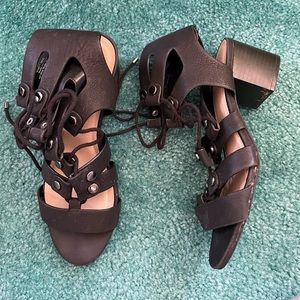 Low block heel lace up sandal